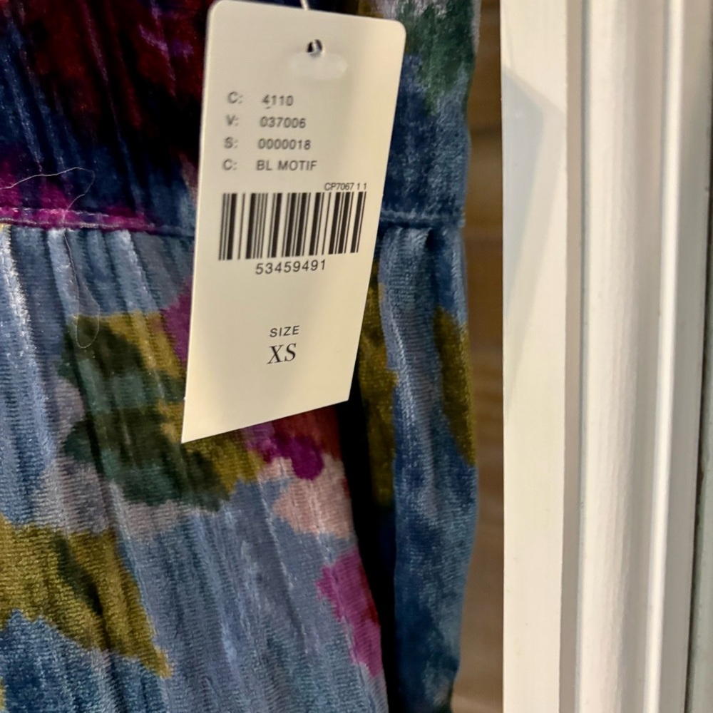 Anthropologie Blue Multi Floral Velvet Tiered Button-Up Tunic NWT - Picture 6 of 10